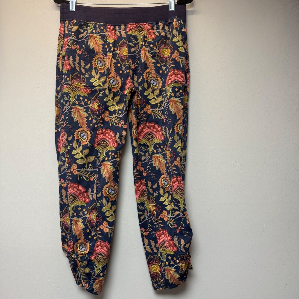 Soft Surroundings Pantsโ Womens PM Navy Blue Excellent Floral Ruched Hem 3CY73